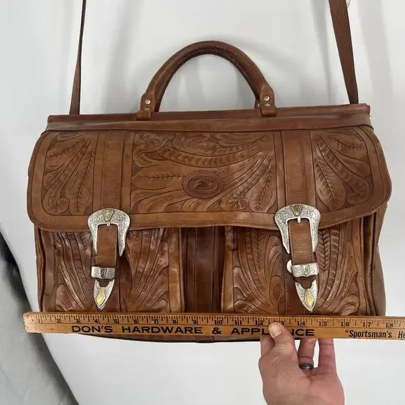 Vintage Sergios Tooled Leather Messenger Bag Shoulder Duffel Western Cowboy